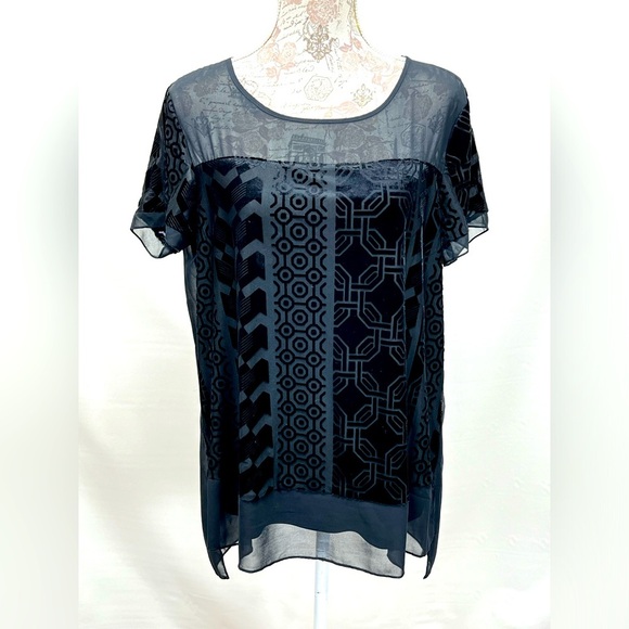 MELISSA PAIGE Black‎ burnout design short sleeve top size L. - Picture 1 of 12